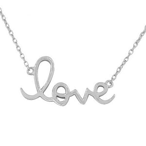 925 Sterling Silver Love Heart Script Charm Pendant Necklace