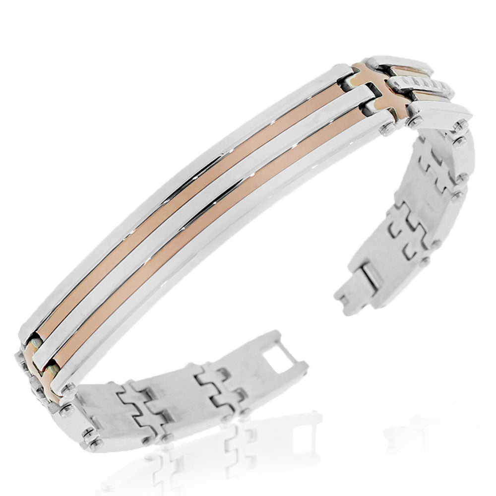 Stainless Steel Bronze-Tone Silver-Tone Link Mens Bracelet
