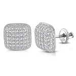 925 Sterling Silver Cushion Square White Clear CZ Screw-Back Stud Earrings