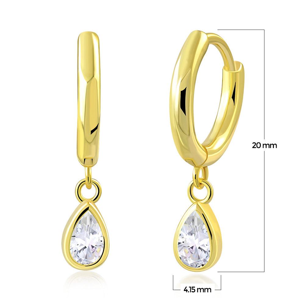 My Daily Styles Womens 925 Sterling Silver Huggie Drop Earrings with Bezel Set Pear-Shaped CZ