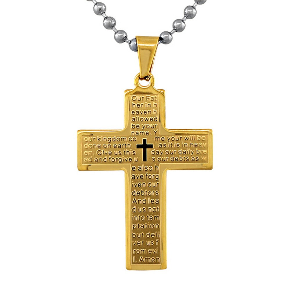 Gold Mens Prayer Cross Necklace Stainless Steel