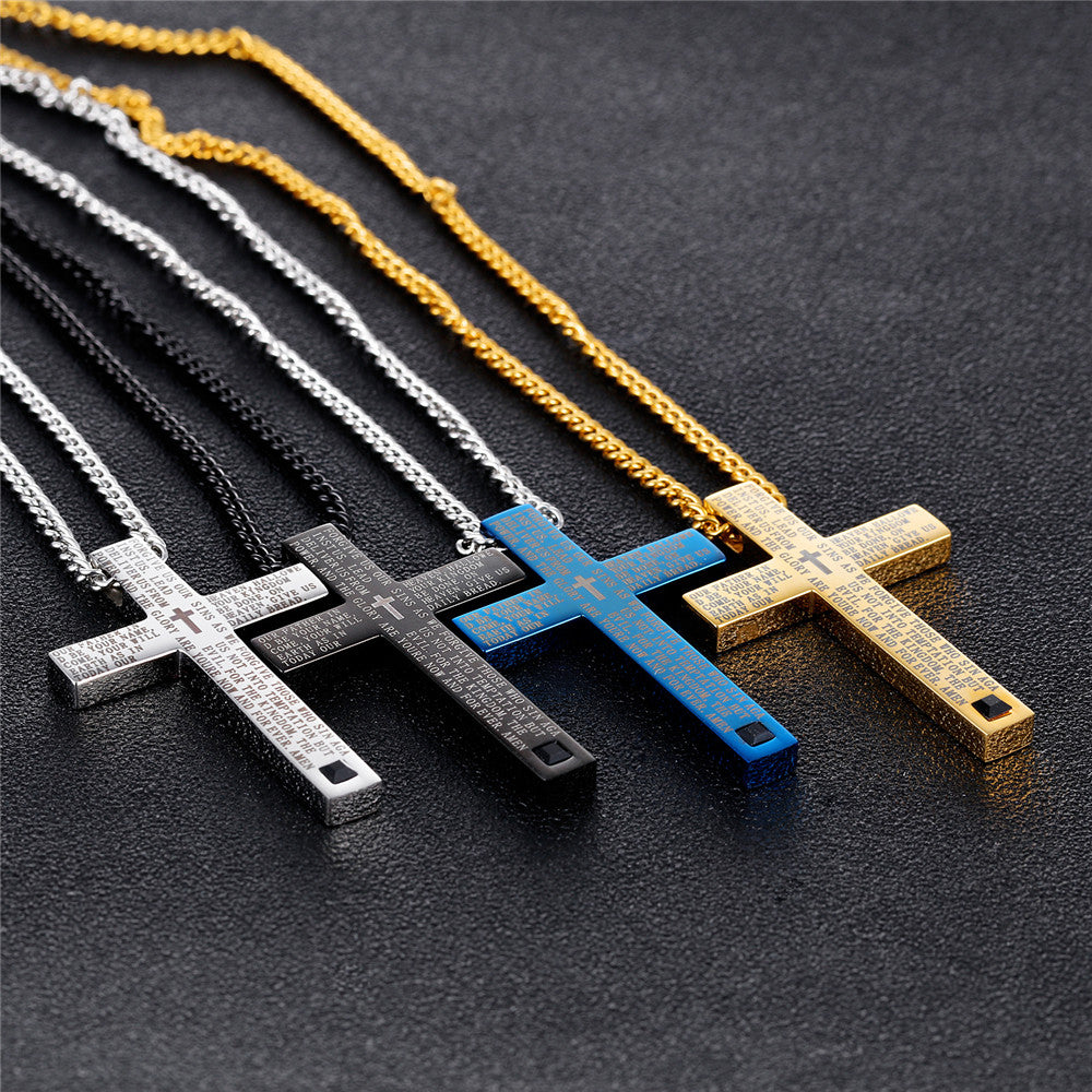 Mens Prayer Cross Necklace Stainless Steel