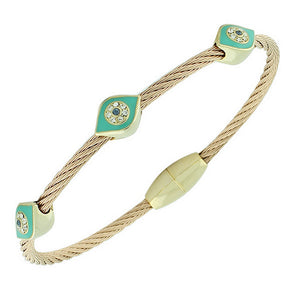 Fashion Alloy Rose Gold-Tone Blue White CZ Evil Eye Bangle Bracelet