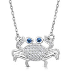 925 Sterling Silver White Clear Blue CZ Crab Pendant Necklace