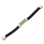 Stainless Steel Black Leather Two-Tone Twisted Cable Rope Men's Bracelet