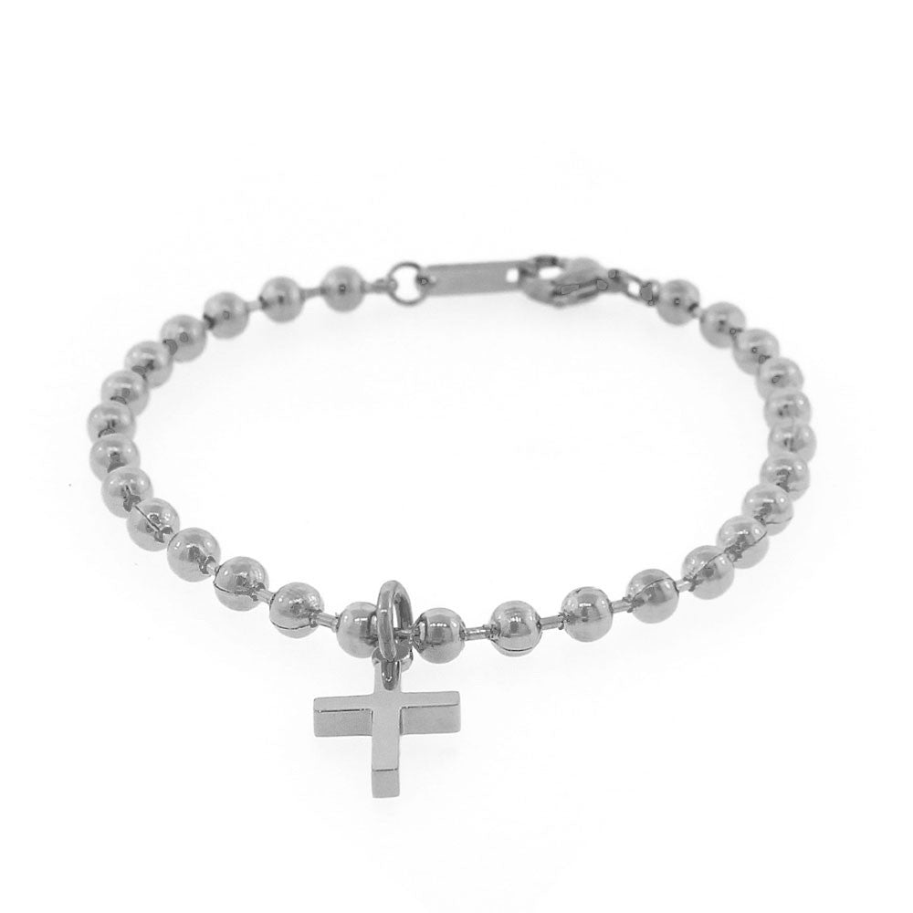 Stainless Steel Silver-Tone Ball Chain Religious Cross Bracelet