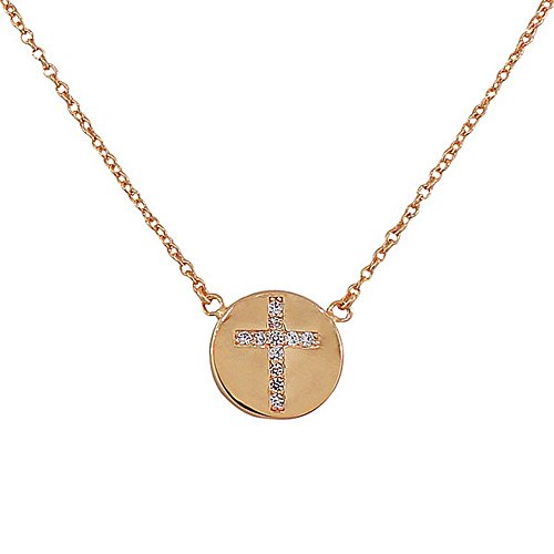 925 Sterling Silver Rose Gold-Tone Womens Religious Cross White CZ Classic Pendant Necklace