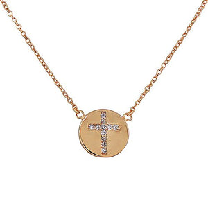 925 Sterling Silver Rose Gold-Tone Womens Religious Cross White CZ Classic Pendant Necklace