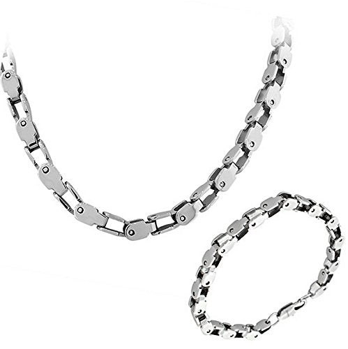 Stainless Steel Two-Tone Mens Bracelet Necklace Jewelry Set