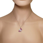 925 Sterling Silver Pink Enamel White Clear CZ Butterfly Pendant Necklace