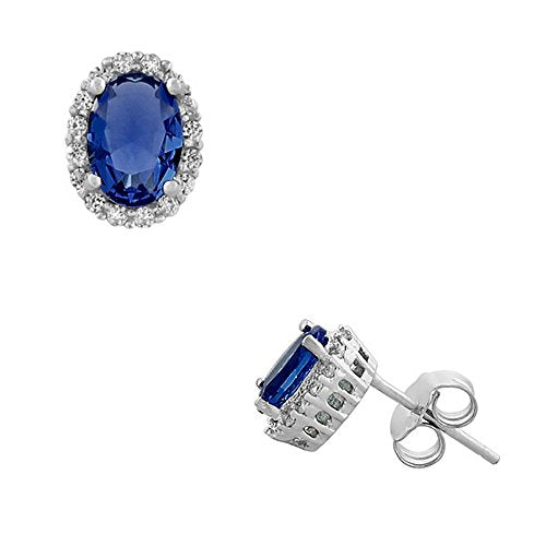 925 Sterling Silver Oval Light Blue Aqamarine-Tone White CZ Stud Earrings