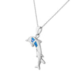 925 Sterling Silver Womens Dolphin Blue Turquoise Simulated Opal Pendant Necklace