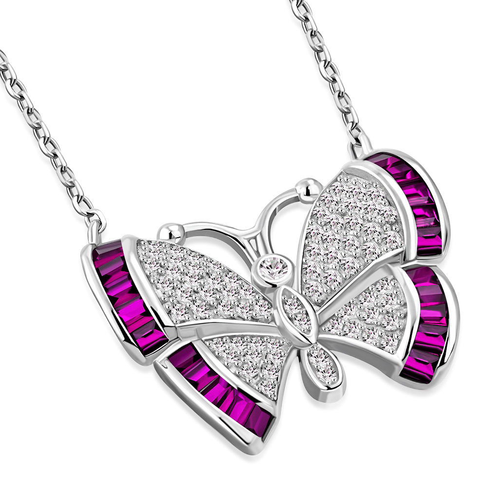 Butterfly Necklace Pendant 925 Sterling Silver Cubic Zirconia