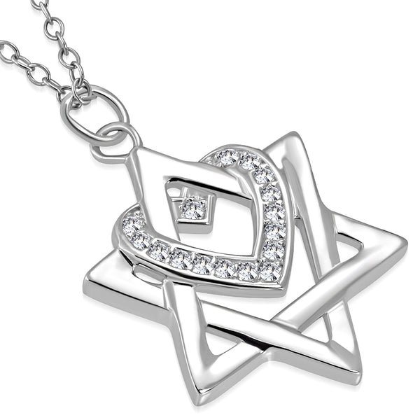 Heart over Star of David Necklace Pendant Sterling Silver