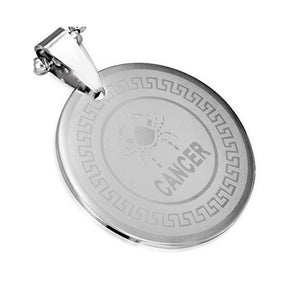 Stainless Steel Silver-Tone Greek Key Zodiac Sign Necklace Pendant - Cancer