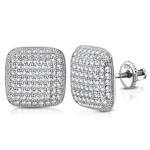 925 Sterling Silver Cushion Square White Clear CZ Screw-Back Stud Earrings