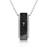 Stainless Steel Black Silver-Tone Cross Prayer English Pendant Necklace