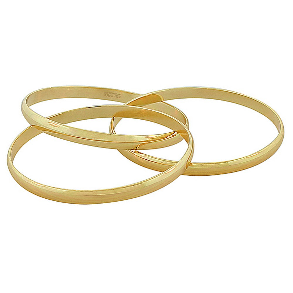 Stainless Steel Yellow Gold-Tone Interlocked Three Bangle Bracelets Set