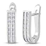 925 Sterling Silver Rose Gold-Tone Baguette CZ Hoop Huggie Earrings