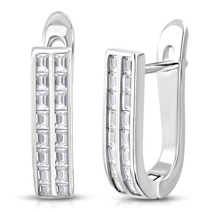 925 Sterling Silver Rose Gold-Tone Baguette CZ Hoop Huggie Earrings
