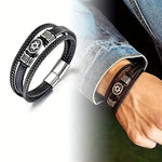 Men’s Black Braided Leather-Look Bracelet with Star of David Charm Jewish Heritage Jewelry