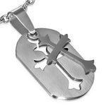 Stainless Steel Silver-Tone Religious Cross Pendant Necklace