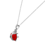 925 Sterling Silver White CZ Womens Red Ladybug Pendant Necklace