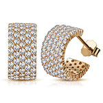 925 Sterling Silver White Clear CZ Half Hoop Huggie Earrings. 0.55"