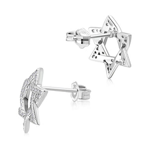 925 Sterling Silver CZ Jewish Star of David Womens Girls Stud Earrings