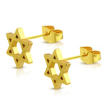 Stainless Steel Yellow Gold-Tone Jewish Star of David Stud Earrings