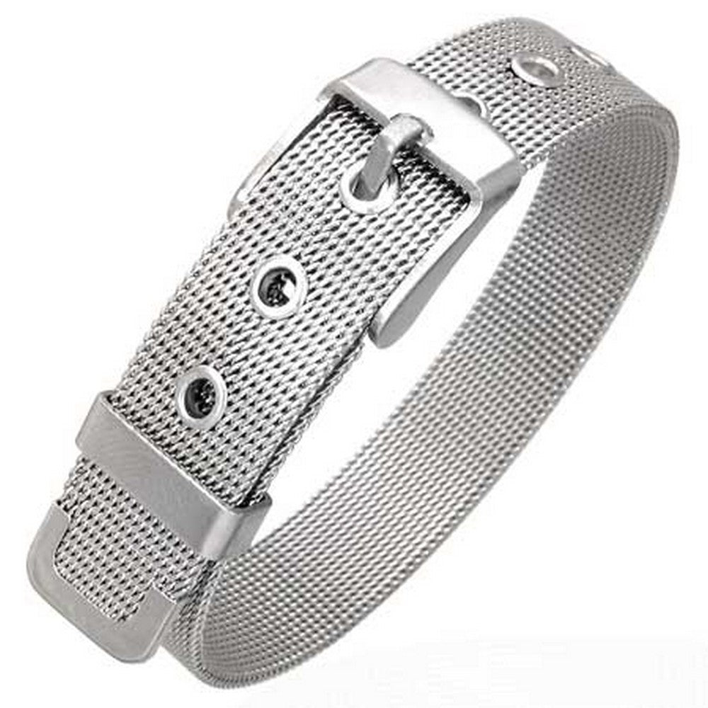 Stainless Steel Silver-Tone Mesh Belt Buckle Adjustable Womens Bracelet