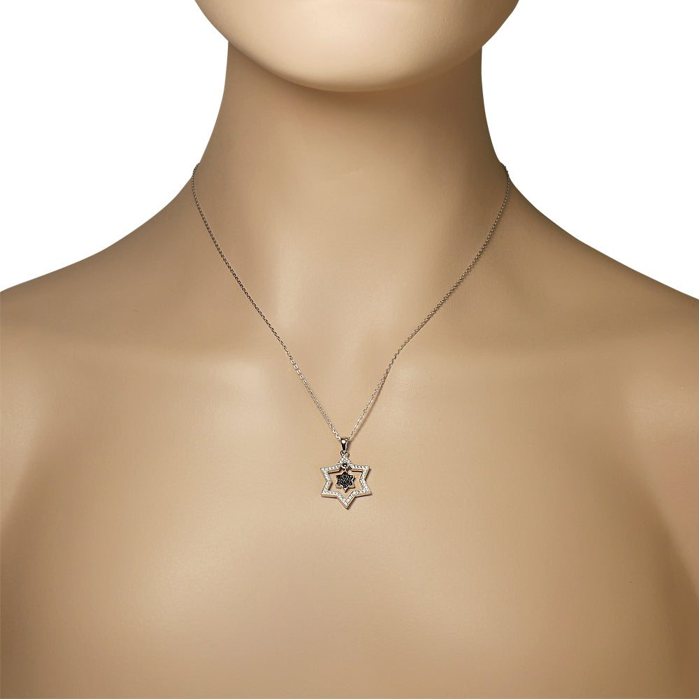 Dangling Double Star of David Sterling Silver Pendant