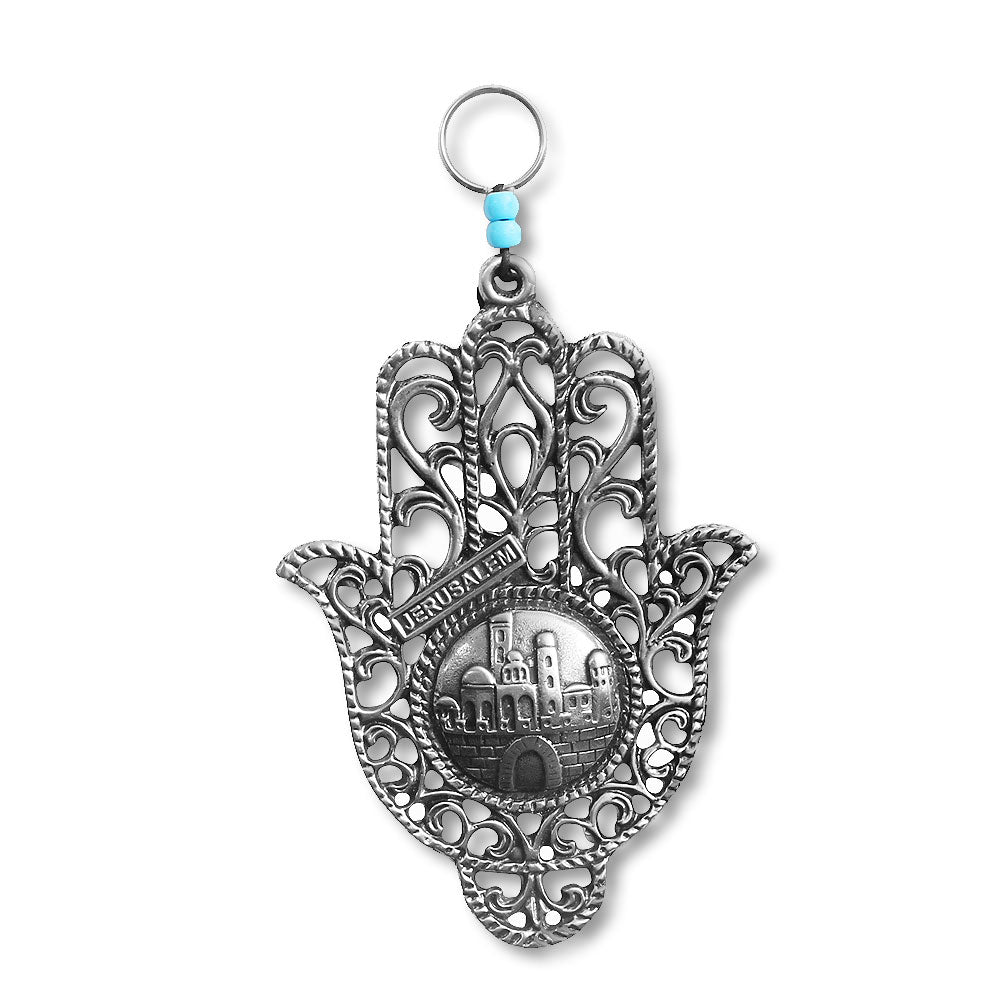 Jewish Star of David Good Luck Home Wall Decor Hamsa Hand - Silver-Tone - Jerusalem - Made in Israel