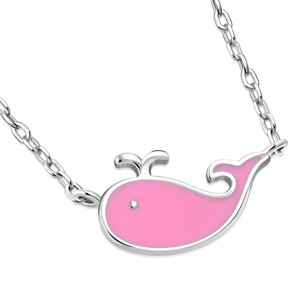 My Daily Styles 925 Sterling Silver Ocean Whale Shaped Pendant Necklace with Pink or Blue Enamel