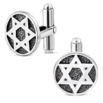 Star of David Cufflinks, 925 Sterling Silver with Textured Pattern, Elegant Formal Wear Accessory, Religious Symbolic Design