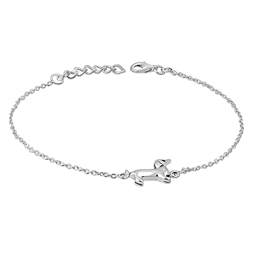 925 Sterling Silver Dachshund Puppy Dog Charm Bracelet Adjustable, 8.5"