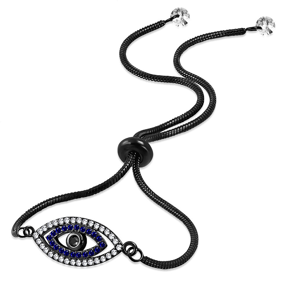 Stainless Steel Multi-Color CZ Evil Eye Protection Adjustable Snake Chain Bracelet