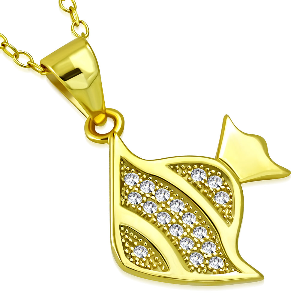 925 Sterling Silver White Clear CZ Marine Fish Pendant Necklace, 18"