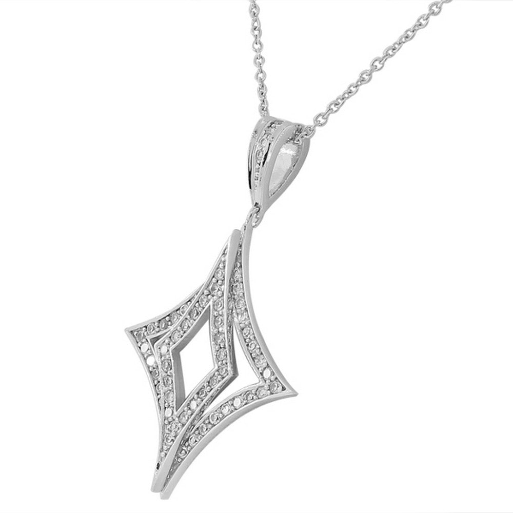 925 Sterling Silver Large White CZ Womens Pendant Necklace