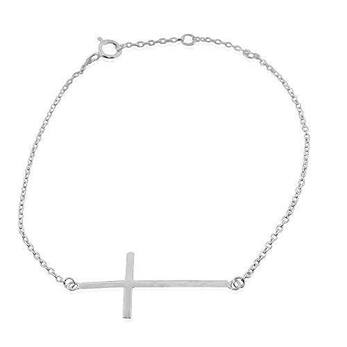 925 Sterling Silver Yellow Gold-Tone Sideways Religious Cross Link Chain Bracelet