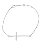 925 Sterling Silver Yellow Gold-Tone Sideways Religious Cross Link Chain Bracelet