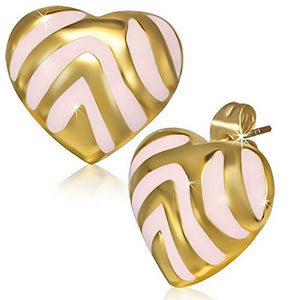 Stainless Steel Pink Yellow Gold-Tone Love Heart-Shaped Stud Earrings