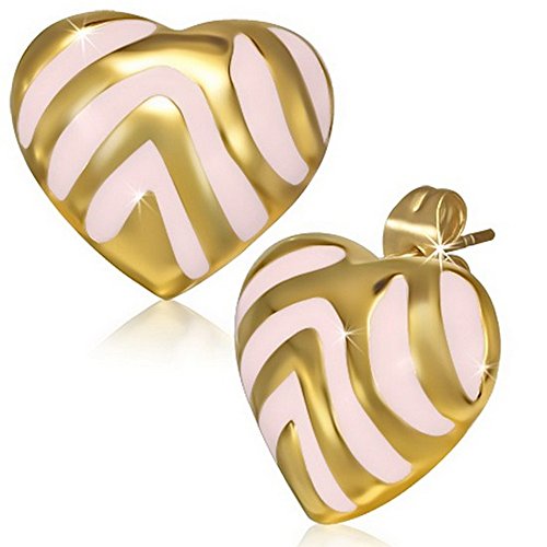 Stainless Steel White Silver-Tone Love Heart-Shaped Womens Girls Stud Earrings