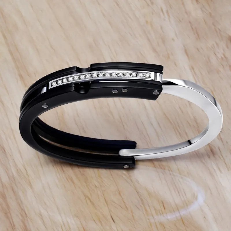 His and Hers Matching Stainless Steel Cuff Bracelets – Couples Love Bangle Set with CZ Stones