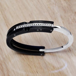 His and Hers Matching Stainless Steel Cuff Bracelets – Couples Love Bangle Set with CZ Stones