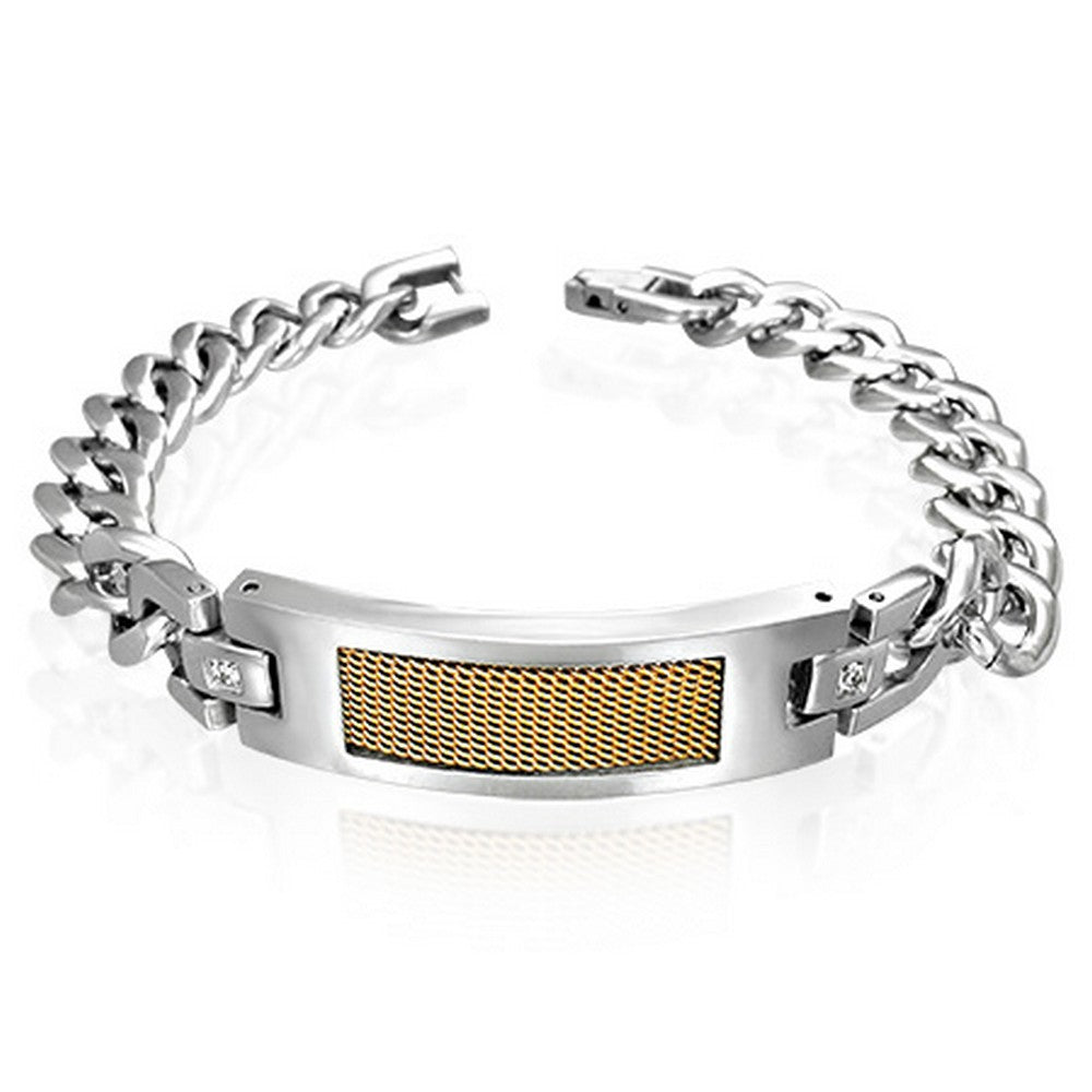 Stainless Steel Two-Tone Mens Classic Link Chain Bracelet