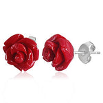 Stainless Steel Polymer Clay White Shiny Rose Flower Floral Stud Earrings