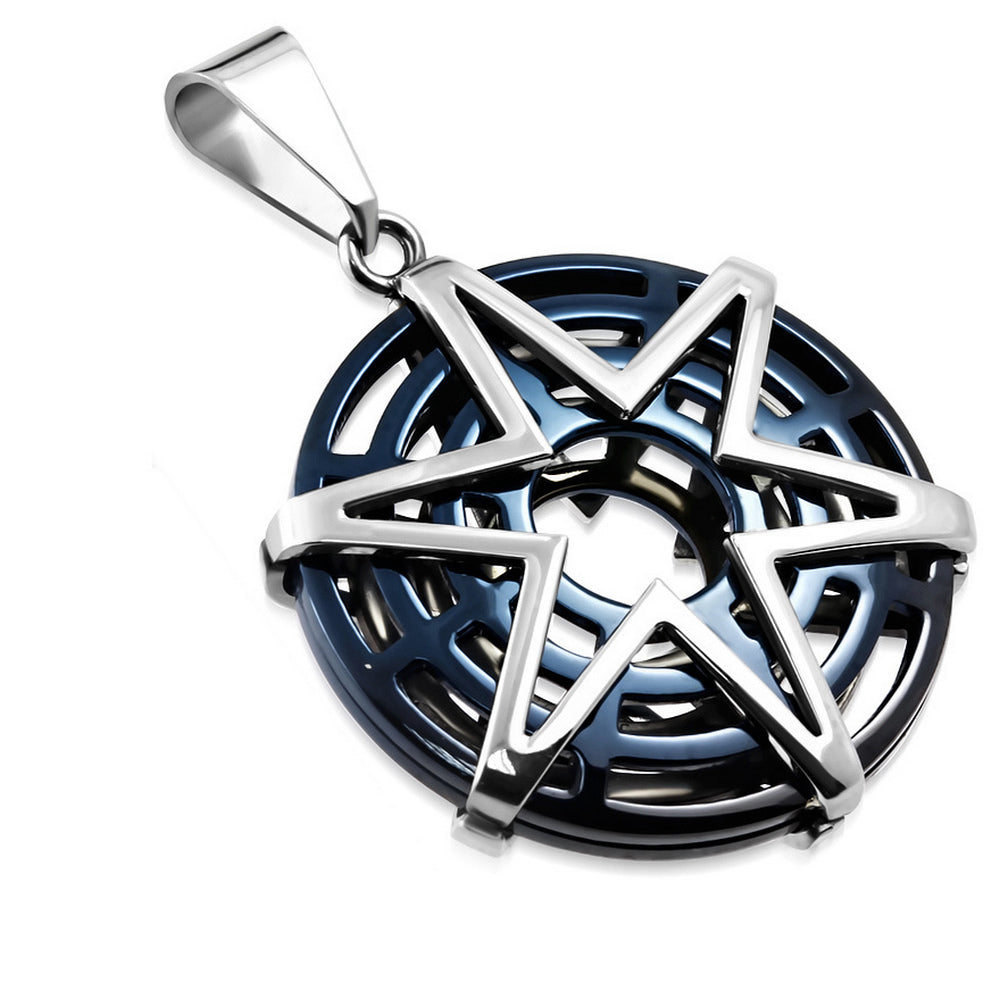 Mens Stainless Steel Six Pointed Star Circle Pendant Necklace