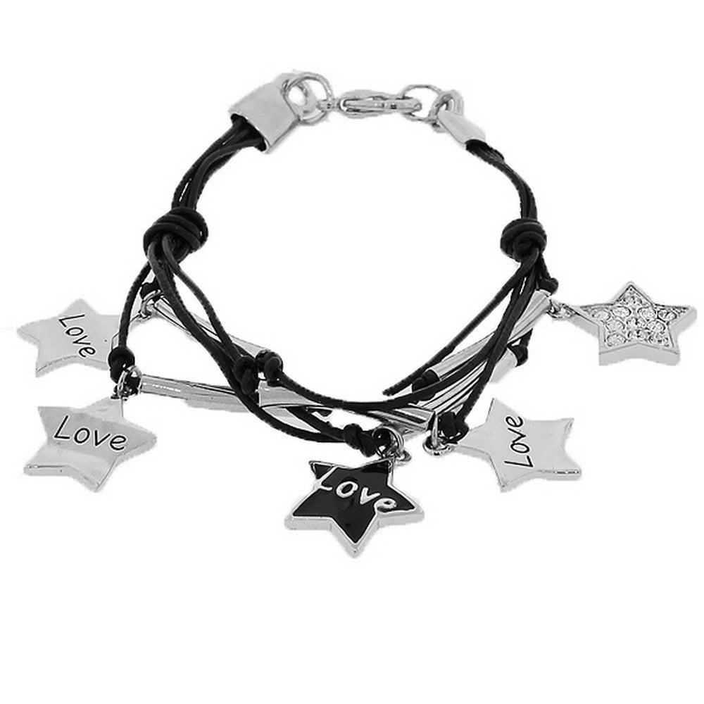Fashion Silver Black Love Hearts Stars Charms White CZ Bracelet