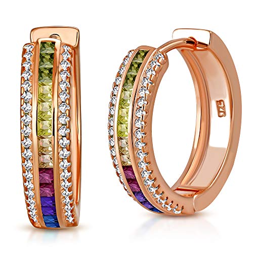 925 Sterling Silver Rainbow CZ Hoop Earrings